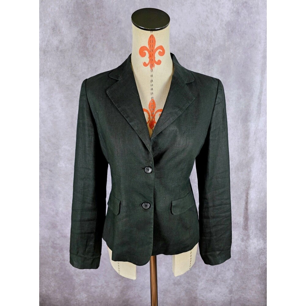 Merona Womens 6 Black Linen Blazer Jacket 2 Buttons Lightweight Lined READ